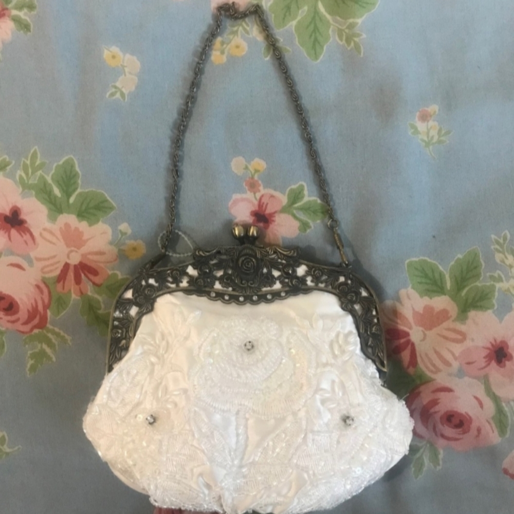 Vintage Handmade Satin Sequin Bag